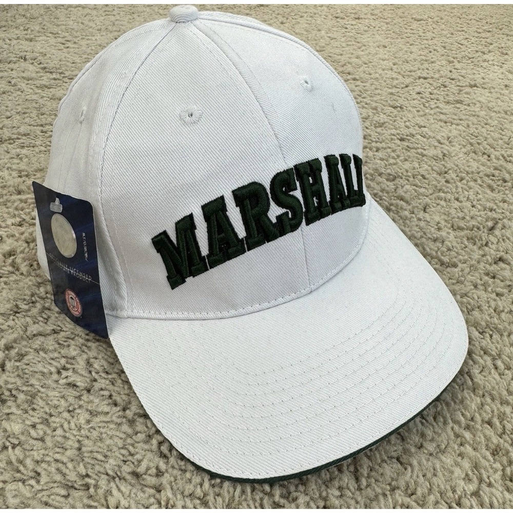 Marshall Thundering Herd Hat Synergism Adjustable White Green Arched 3D Spellout
